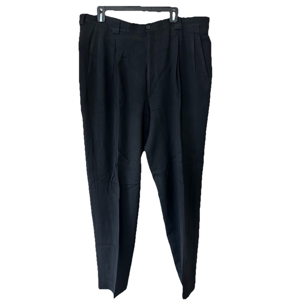 (NEED REPAIR) VTG Armani Collezioni Relaxed Black 100% Wool Pleated‎ Pants 38x33